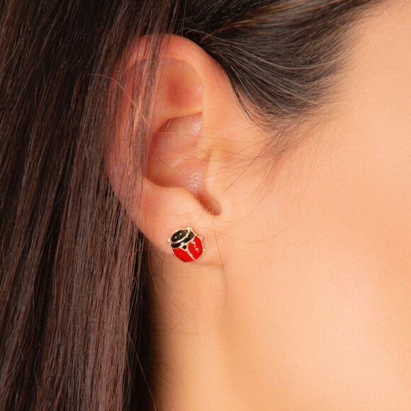14k Solid Gold Ladybird Earrings | Enamel Jewelry | Everyday Jewelry | Birthday - Picture 6 of 7